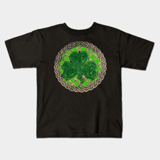 Celtic Knot Shamrock Green Background Kids T-Shirt